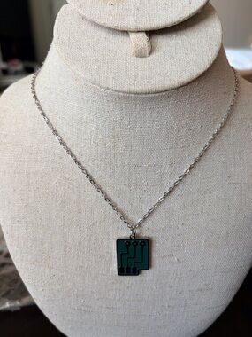 Circuit Board Pendant Necklace in Teal and Black